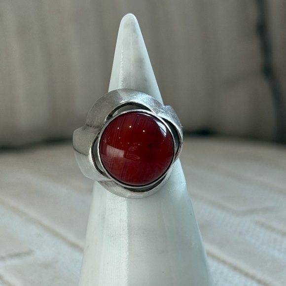 Vintage Israel 925 Sterling Silver Carnelian Ring | Chunky Brutalist Modernist - Picture 13 of 15